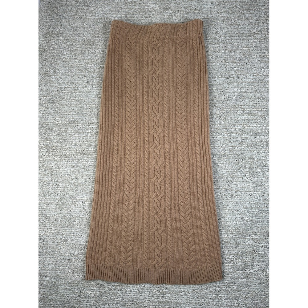Lauren Ralph Lauren Wool Cashmere Cable Knit Midi Skirt Camel Brown Tan